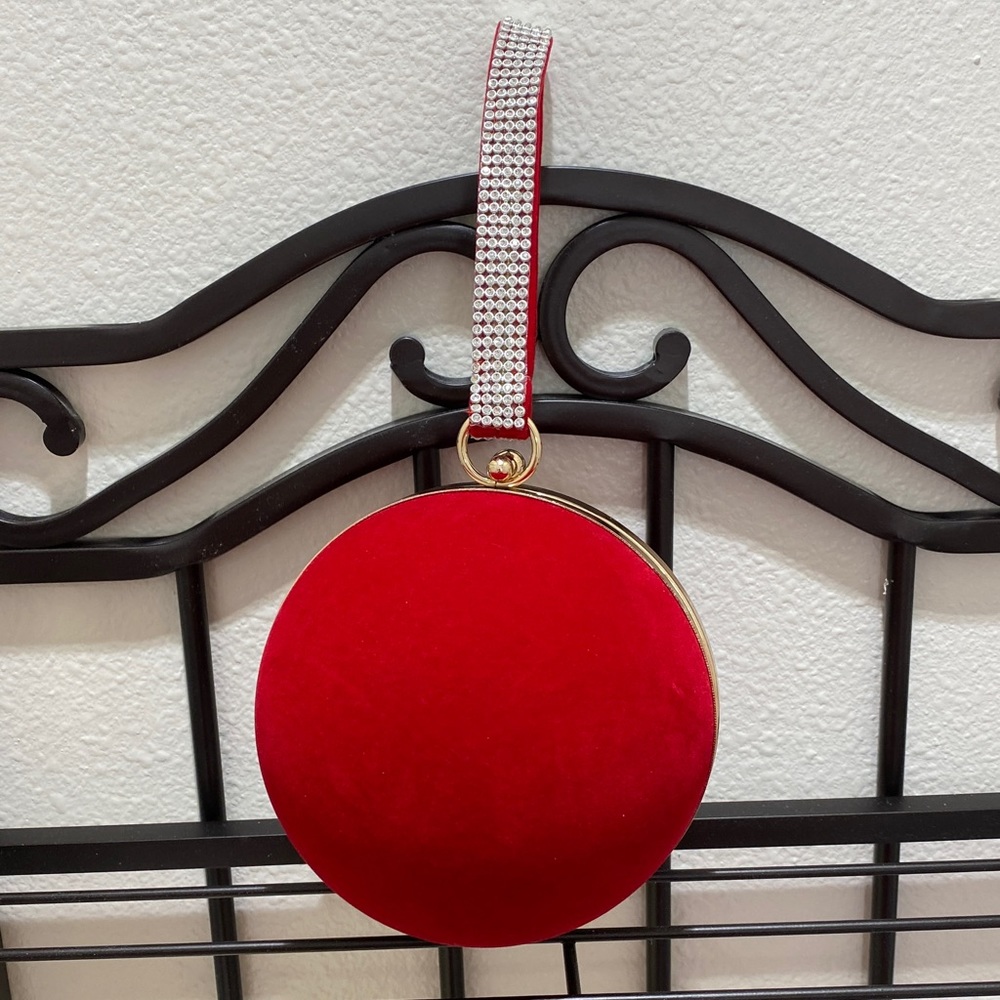 Red Velvet Round Purse, Wristlet, Shoulder or Crossbody